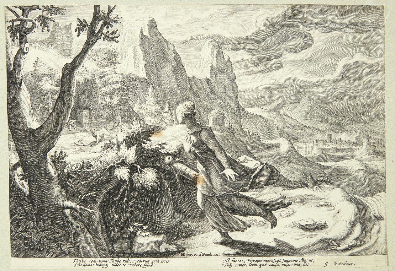 Thisbe asustada por el león de Hendrick Goltzius