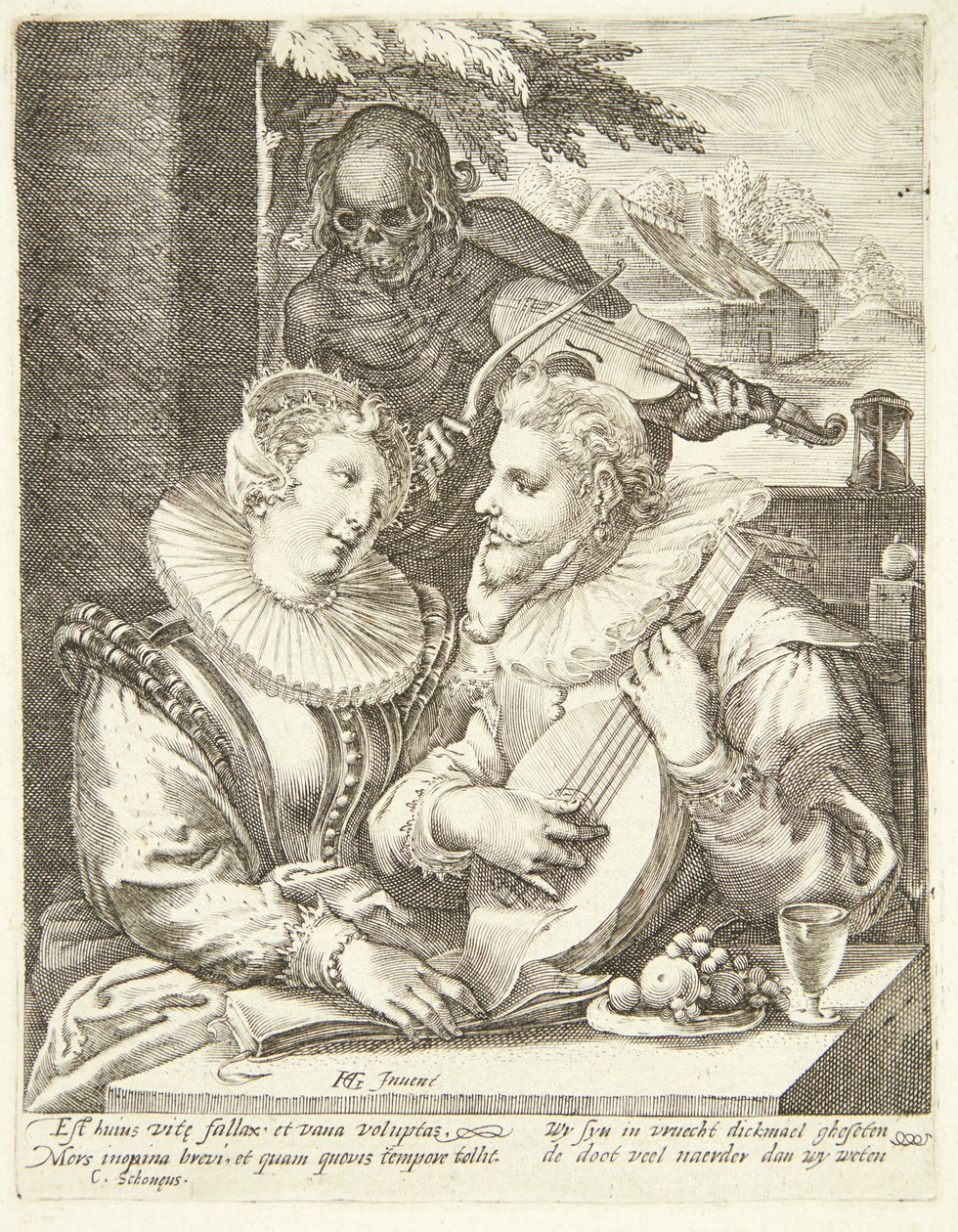 La muerte visita a una joven pareja de Hendrick Goltzius