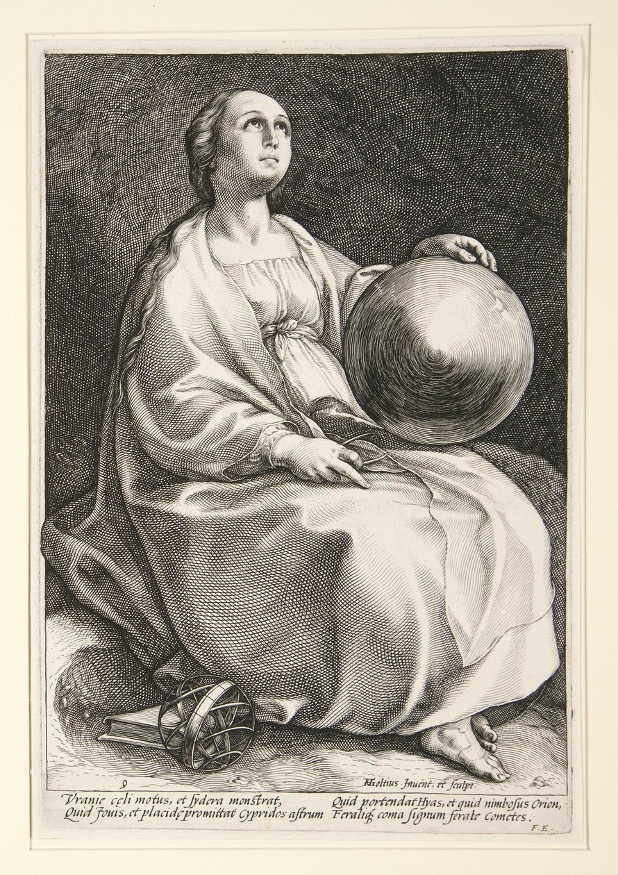 Urania, lámina n.º 9 de la serie «Las nueve musas» de Hendrick Goltzius