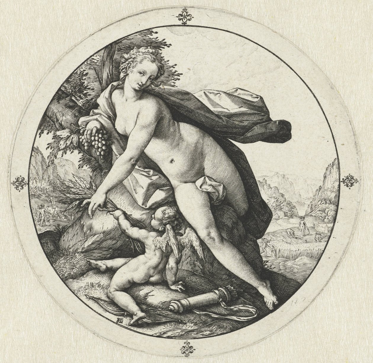 Venus y Cupido Venus se congela sin Ceres y Baco (título sobre el objeto) de Hendrick Goltzius