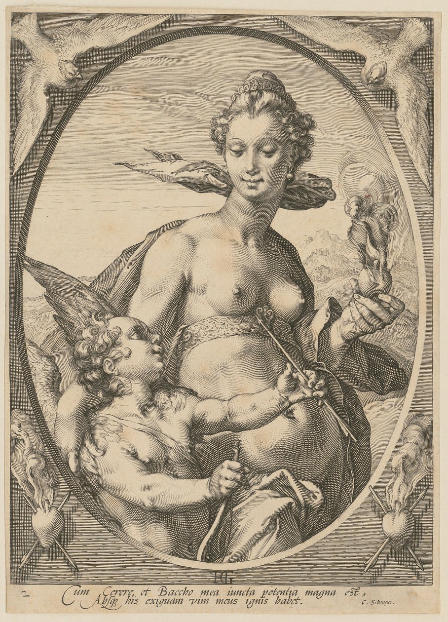 Venus y Cupido, lámina 2 de la serie «Baco, Venus y Ceres» de Hendrick Goltzius