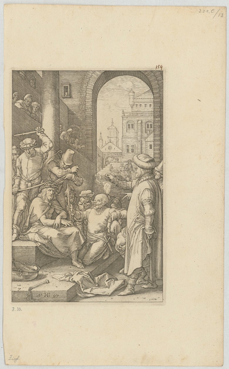 La burla de Cristo, lámina 7 de la serie «La Pasión» de Hendrick Goltzius