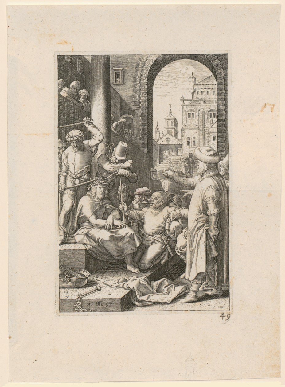La burla de Cristo, lámina 7 de la serie «La Pasión» de Hendrick Goltzius