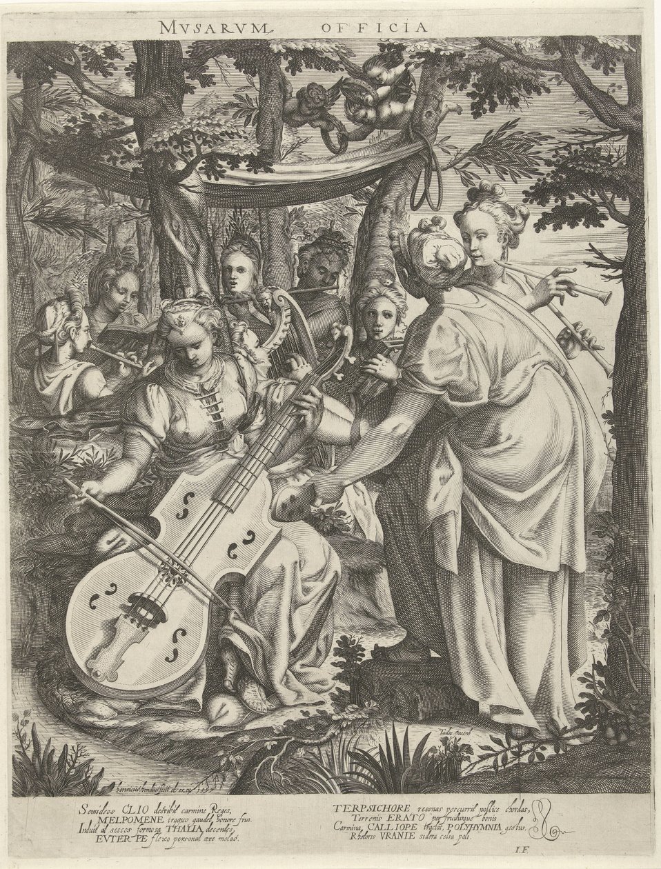 Concierto van de muzen op de Parnassus Musas (título en objeto) de Hendrick Hondius (I)