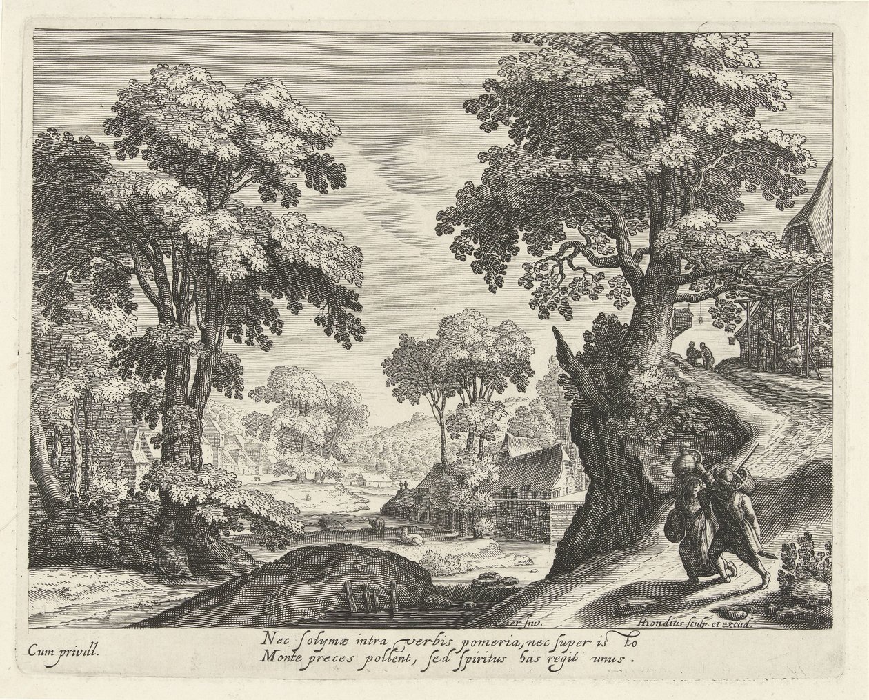Paisaje con una pareja de granjeros en un camino rural de Hendrick Hondius (I)
