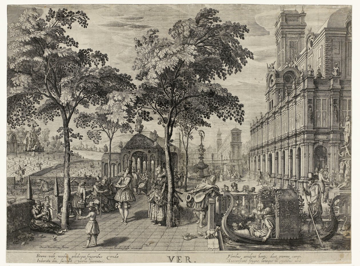 salto Primavera, una compañía en un castillo Ver (título en el objeto) Las cuatro estaciones (título de la serie) de Hendrick Hondius (I)