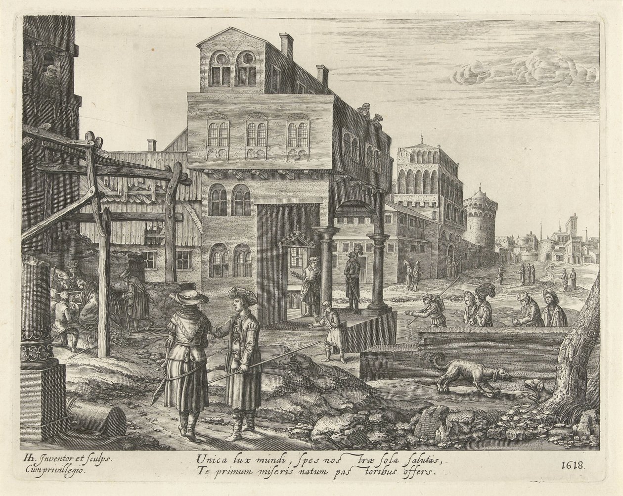Paisaje urbano con la adoración de los pastores de Hendrick Hondius (I)