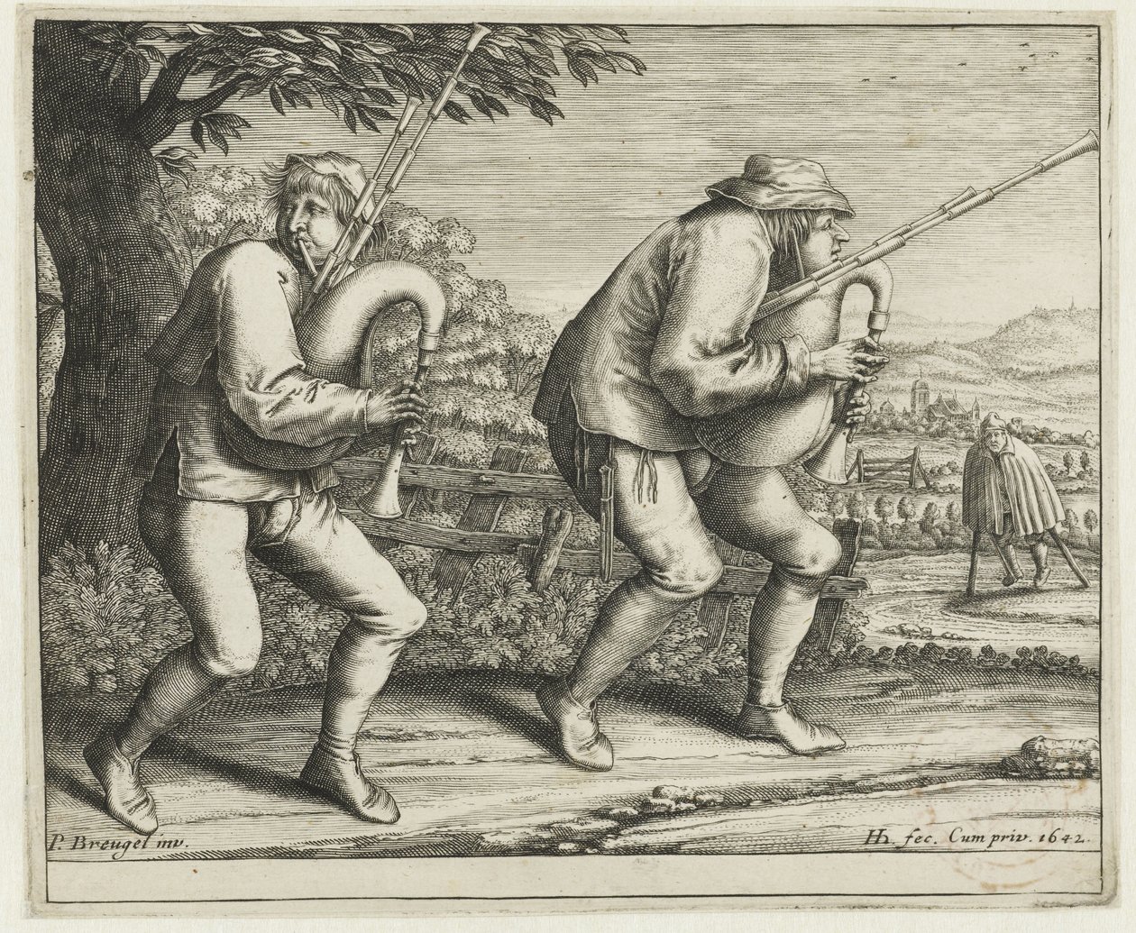 dos gaiteros Peregrinación a Molenbeek (título de la serie) de Hendrick Hondius (I)