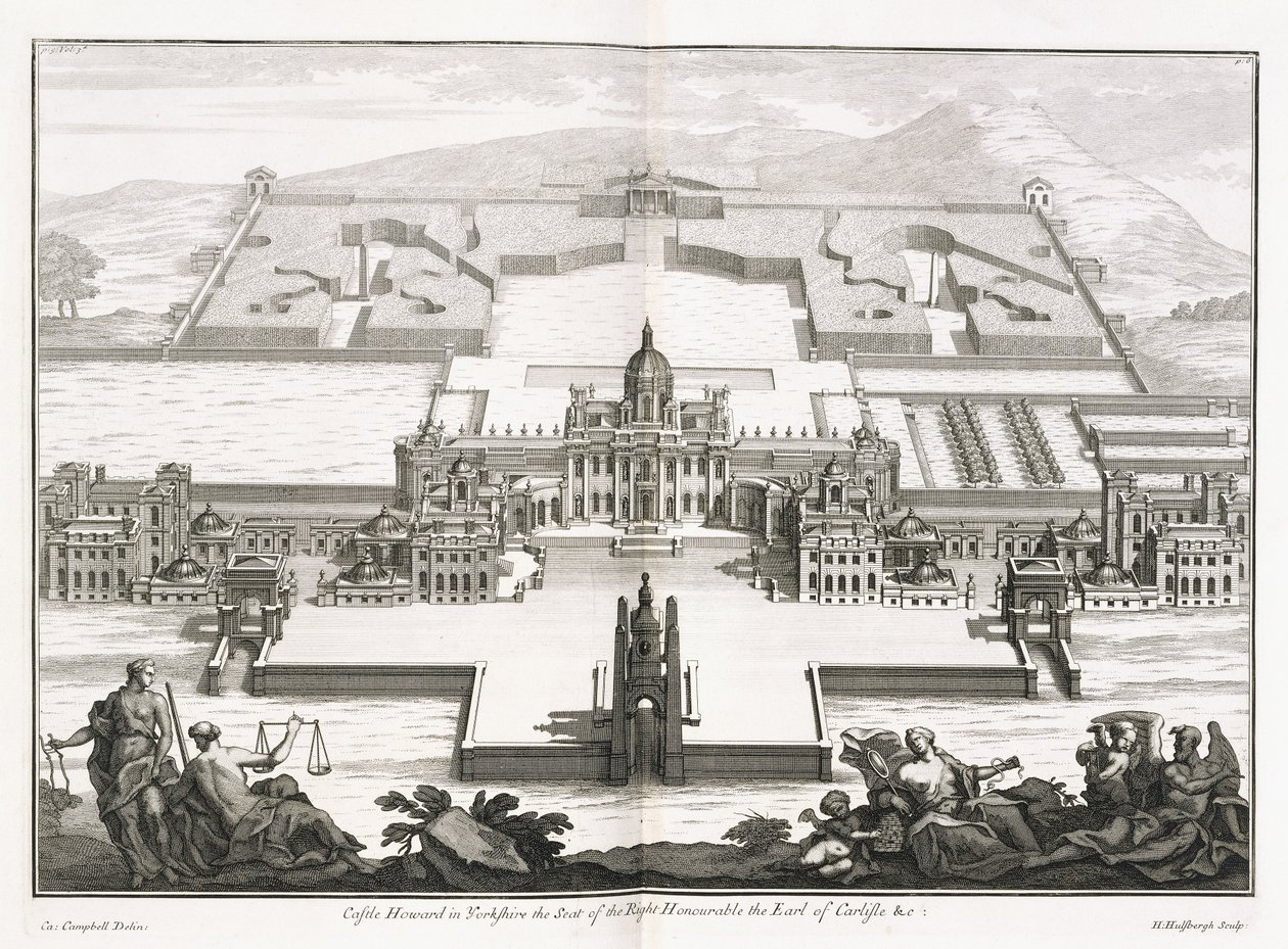 Castillo Howard en Yorkshire, de "Vitruvius Britannicus", o "El Arquitecto Británico, que contiene los Planos, Elevaciones y Secciones de los edificios regulares tanto públicos como privados, en Gran Bretaña" por Colin Campbell de Hendrick Hulsberg