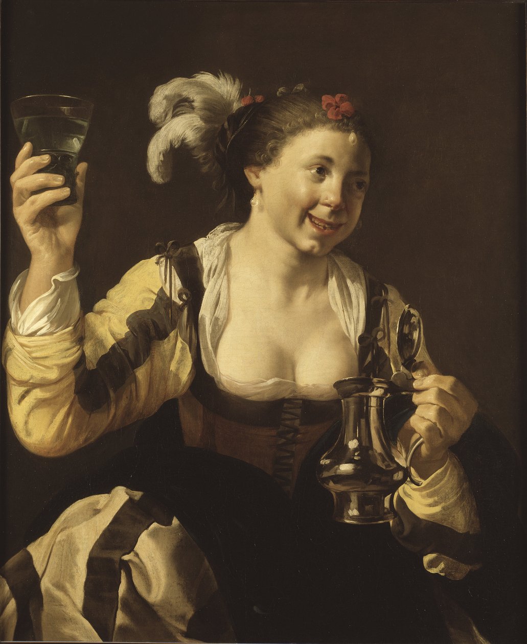 Une fille tenat un verre ( le gout, serie des cinq sens) - Una chica sosteniendo un vaso (Gusto. De la serie "Los cinco sentidos"), por Terbrugghen, Hendrick Jansz (1588-1629). Óleo sobre lienzo de Hendrick Jansz Terbrugghen