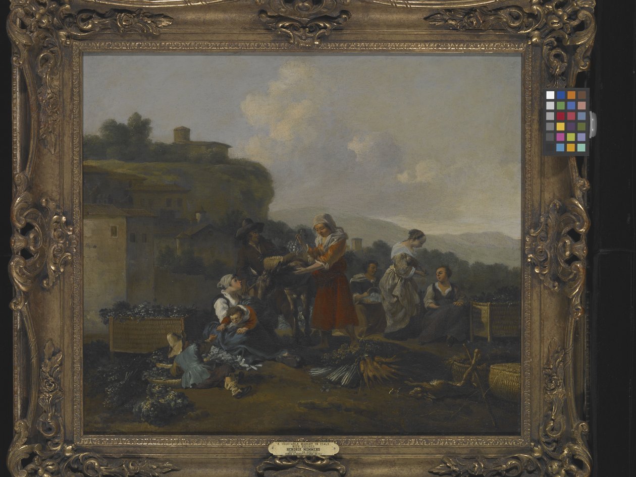 Un mercado de verduras en Italia con figuras (óleo sobre lienzo) de Hendrick Mommers