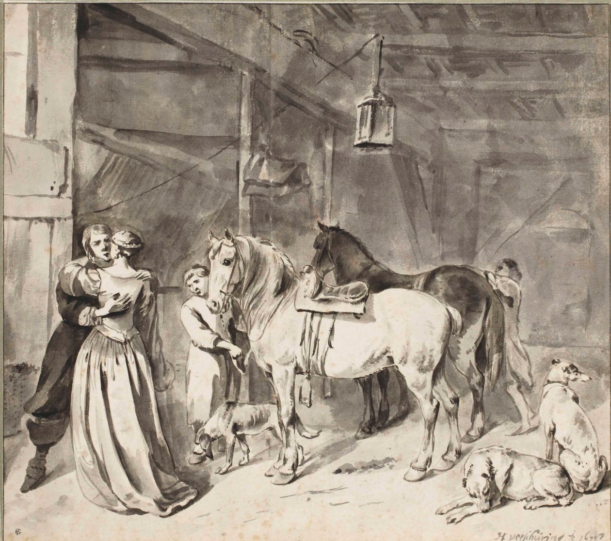 Un caballero despidiéndose de una dama, 1678 de Hendrick Verschuring