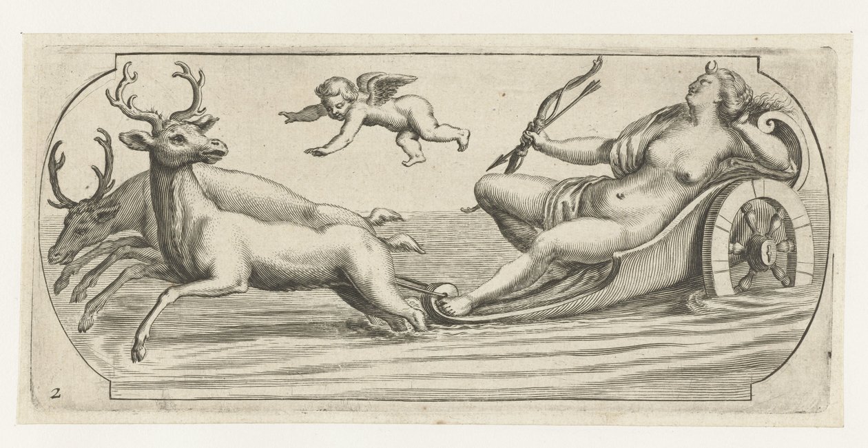 Diana con arco y flecha Nouveau Livre des Dieux et Deeßes De la Marine Bouckje of Sea Gods and Goddesses (título de la serie) de Hendrick de Keyser (I)
