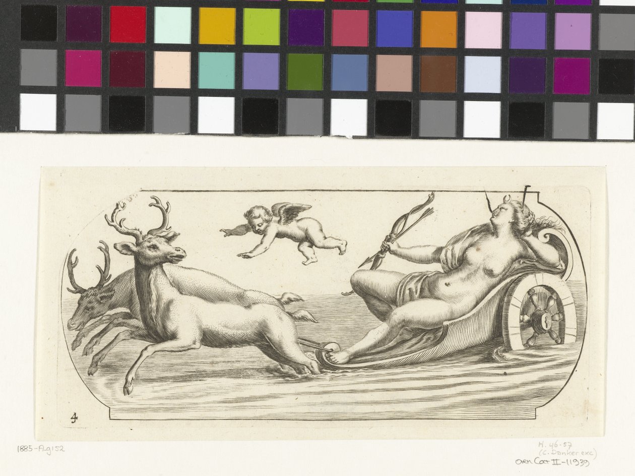 Diana en un carro Nouveau Livre des Dieux et Deeßes De la Marine Bouckje of Sea Gods and Goddesses (título de la serie) de Hendrick de Keyser (I)