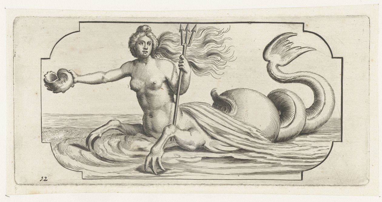Figura femenina con tridente de Neptuno Nouveau Livre des Dieux et Deeßes De la Marine Bouckje of Sea Gods and Goddesses (título de la serie) de Hendrick de Keyser (I)