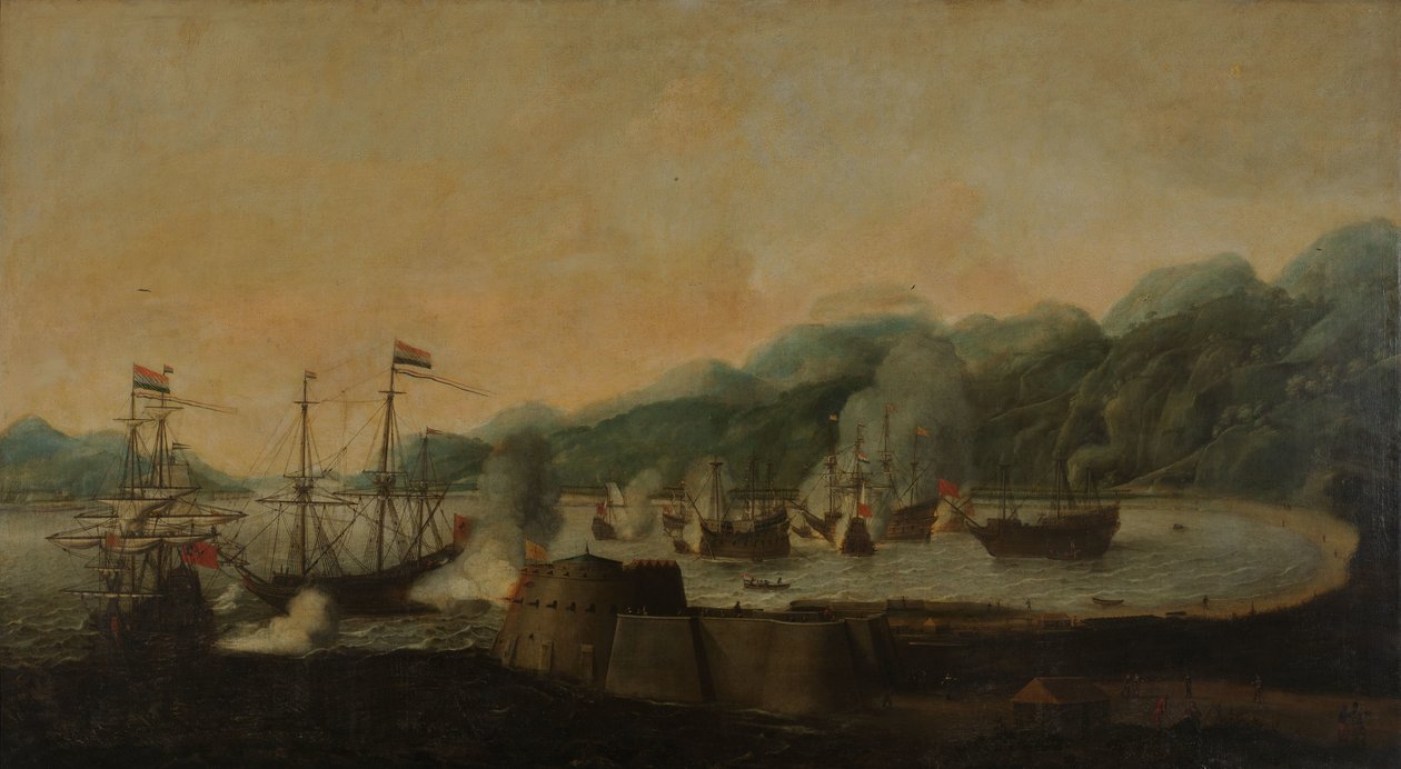 Una escuadra holandesa al mando de Cornelis Simonsz van der Veer realiza un ataque por sorpresa a tres galeones portugueses en la bahía de Goa Velha, el 30 de septiembre de 1639 de Hendrick van Anthonissen