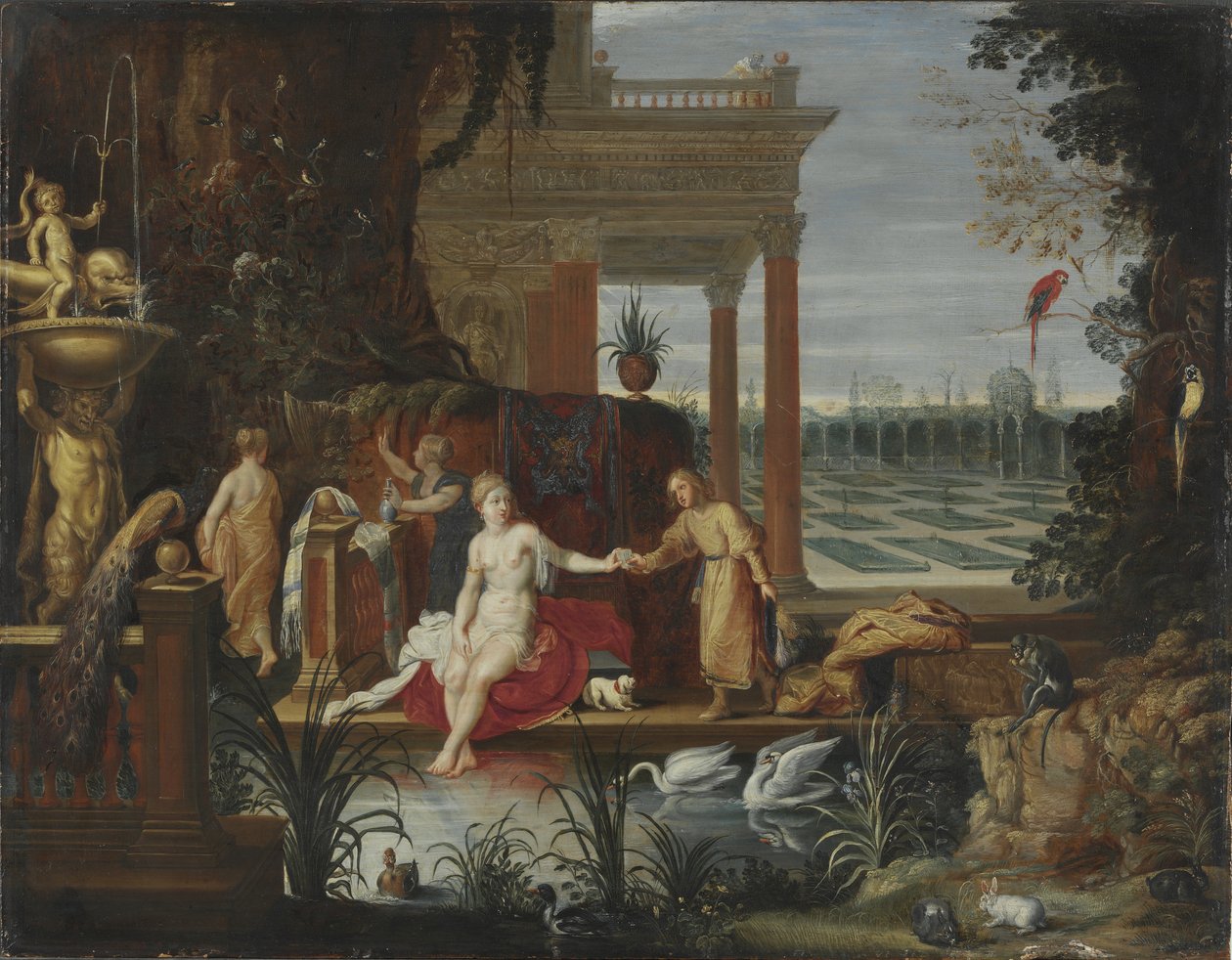 Betsabé en el baño recibiendo la carta del Rey David, c.1600 de Hendrick van Balen