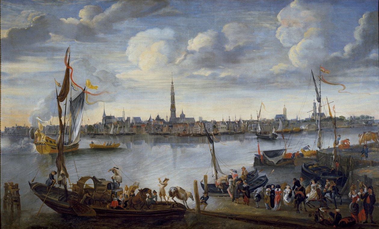 Vista de las carreteras de Amberes desde la orilla oeste de Hendrick van Minderhout