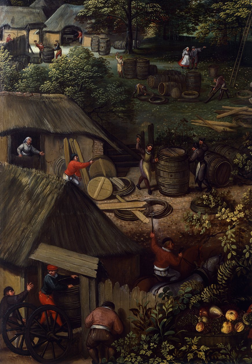 Paisaje de cosecha otoñal, de Lucas van Valkenborch (hacia 1530-1597), detalle de Hendrick van den (1530 97) Broeck