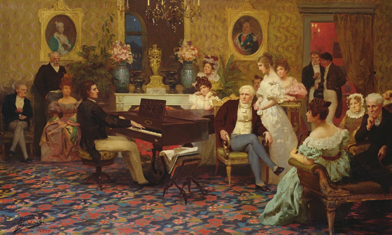 Chopin tocando el piano en el salón del príncipe Radziwill, 1887 de Henryk Siemiradzki
