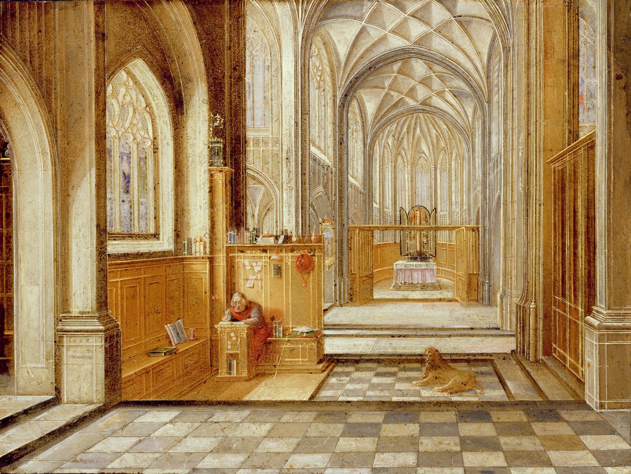San Jerónimo en una iglesia gótica de Hendrik the Younger Steenwyck
