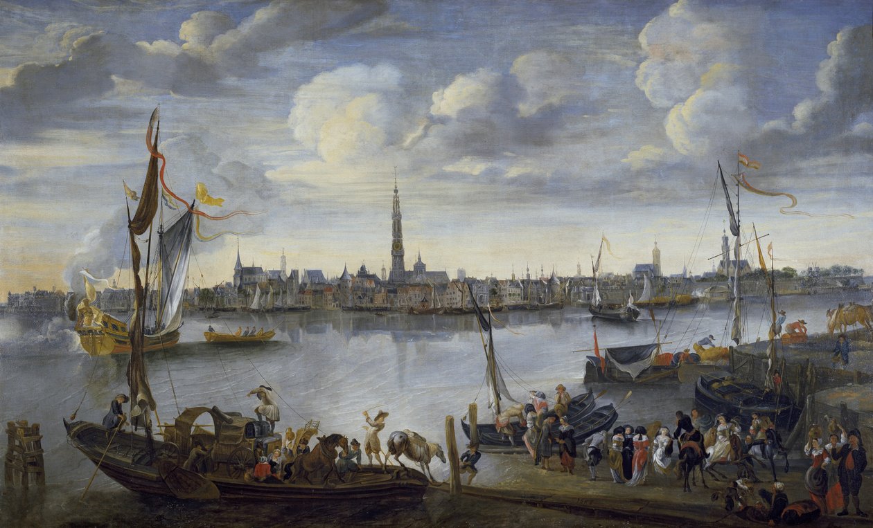 Amberes desde la otra orilla del Escalda, siglo XVII de Hendrik van Minderhout