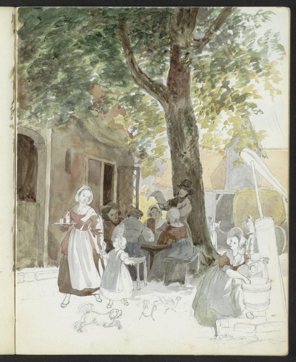 Calle del pueblo con un pozo y figuras de Hendrik Abraham Klinkhamer