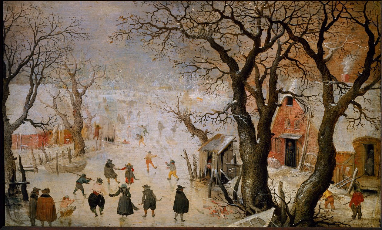Paisaje de invierno en los Países Bajos Patinadores en un lago congelado de Hendrik Avercamp