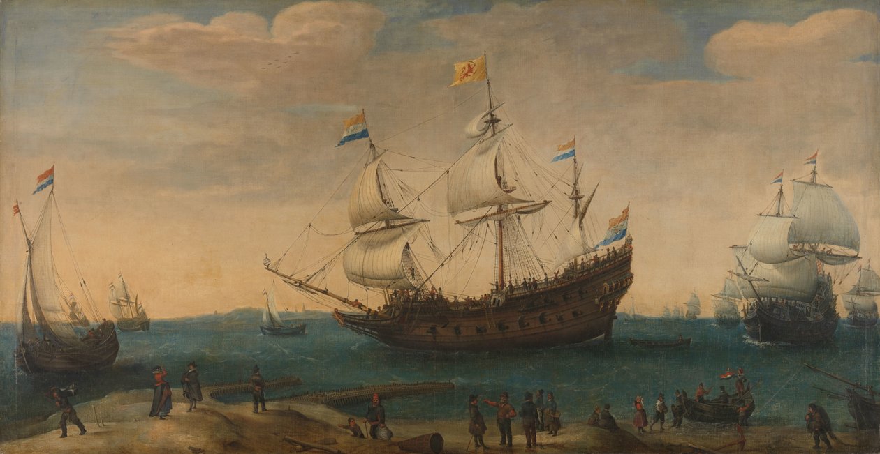 Varios buques de las Indias Orientales frente a la costa (El Mauricio y otros buques de las Indias Orientales que salen del Marsdiep) de Hendrick Cornelisz. Vroom