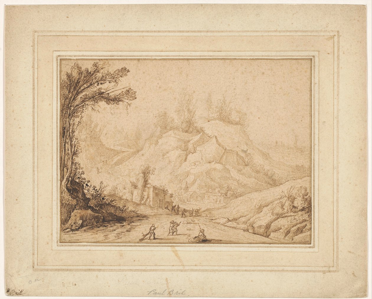 Paisaje de montaña con figuras en un camino cerca de una posada de Hendrick Cornelisz. Vroom
