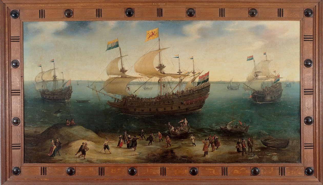 El buque de cuatro mástiles De Hollandse Tuyn de Ámsterdam y otros barcos regresan de Brasil al mando de Paulus van Caerden de Hendrick Cornelisz. Vroom