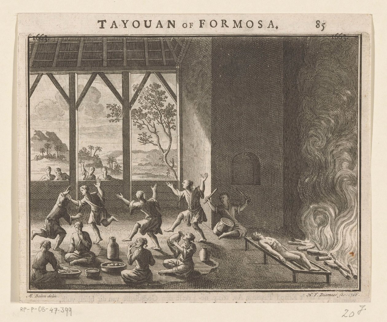 Parte del ritual de entierro de pobladores de Formosa Tayouan de Formosa (título sobre objeto) de Hendrik Frans Diamaer