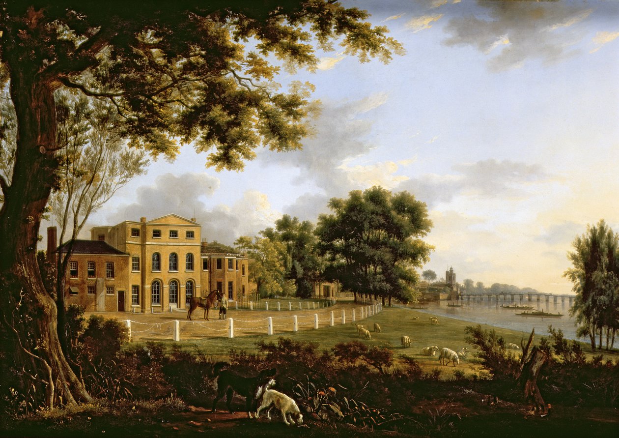 Vista de la granja de Chelsea con el Támesis y el puente de Battersea, 1790 de Hendrik Frans de Cort
