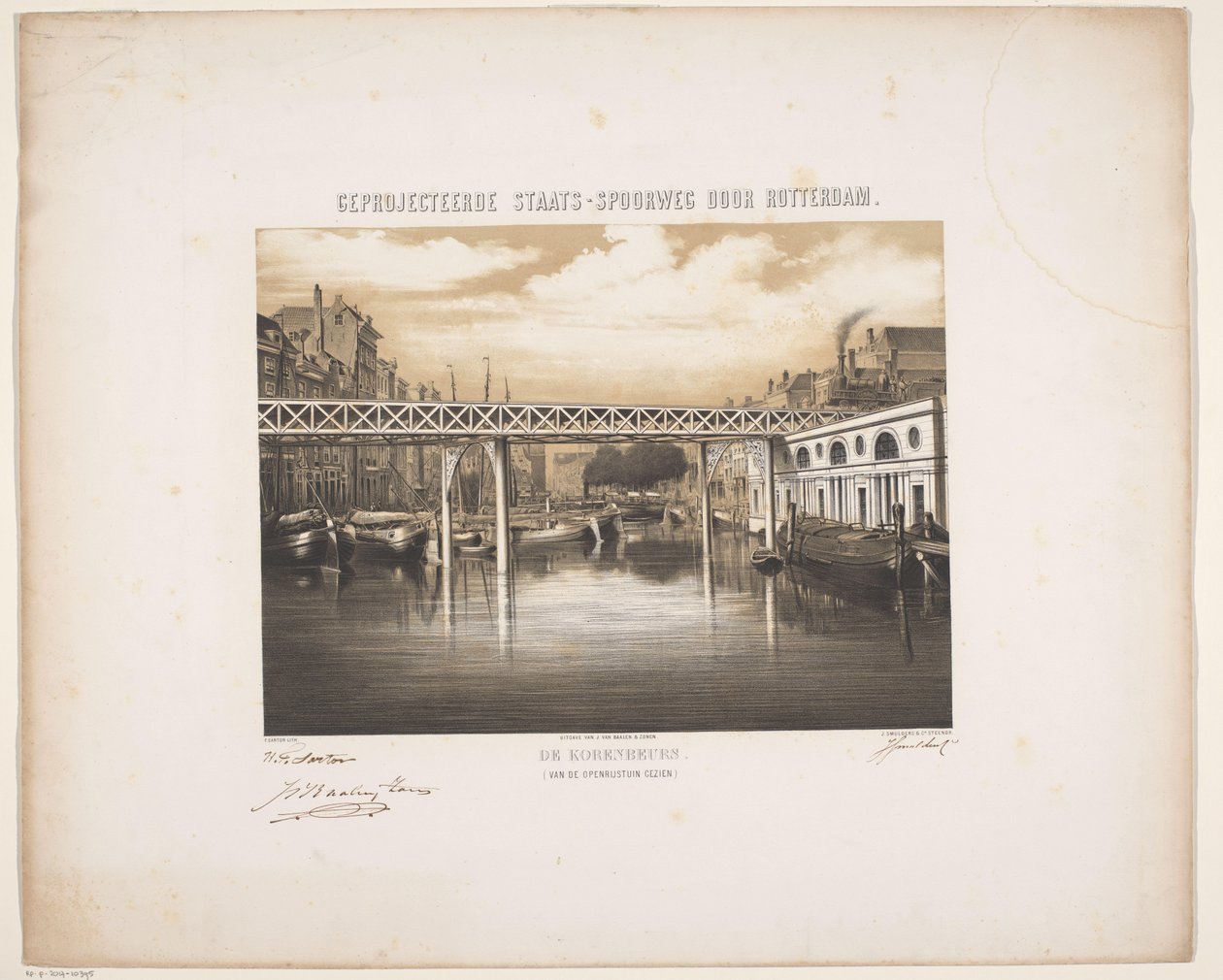 Vista del Korenbeurs en Rotterdam con vista futura de una línea de ferrocarril
Los Korenbeurs (vistos desde el jardín al aire libre) (título en el objeto)
Proyecto de ferrocarril estatal a través de Rotterdam (título de la serie en el objeto) de Hendrik Frederik Sartor