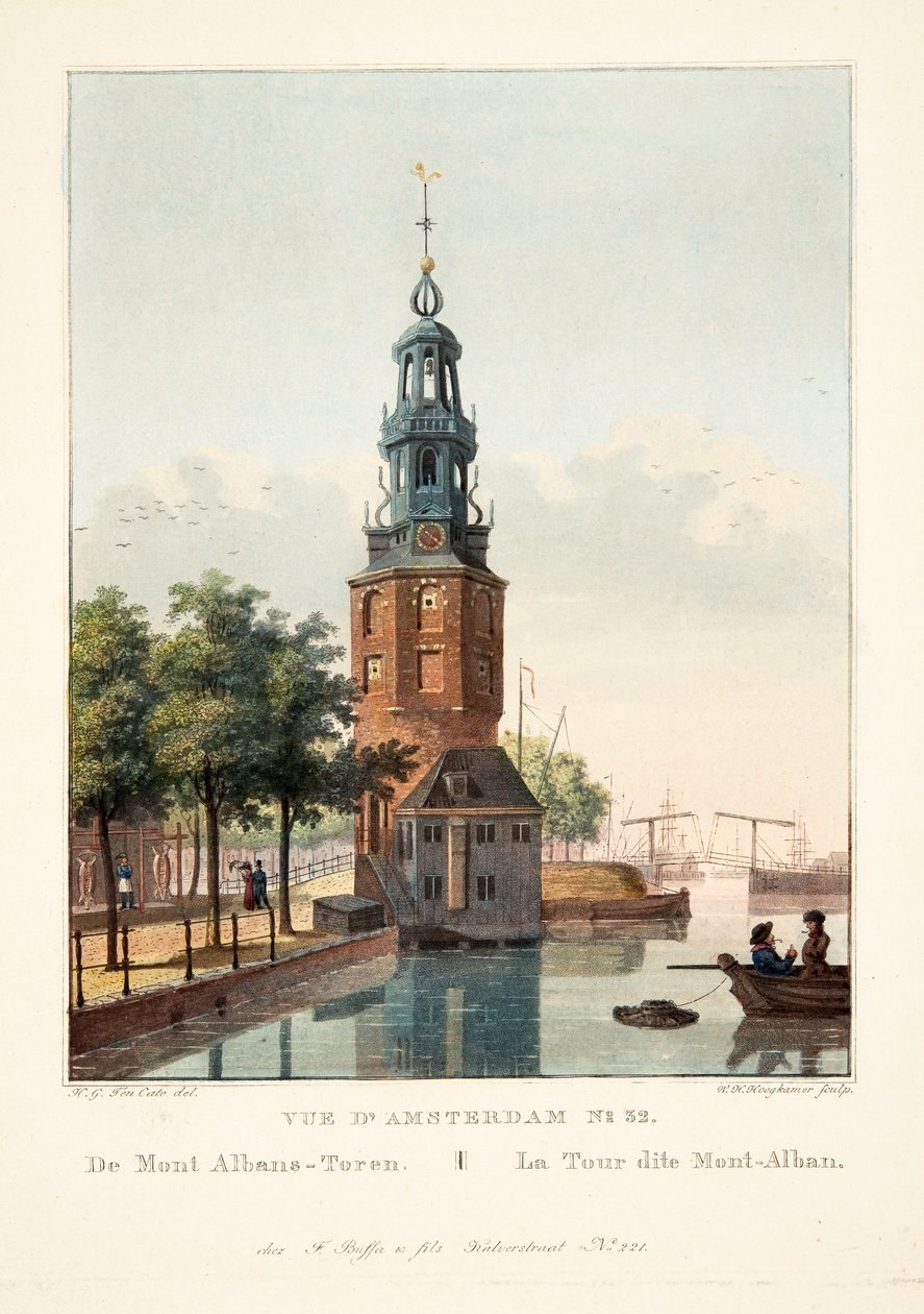 Vista de Ámsterdam No.32. De Mont Albans-Toren. La Torre llamada Mont-Alban, 1825 de Hendrik Gerrit ten Cate