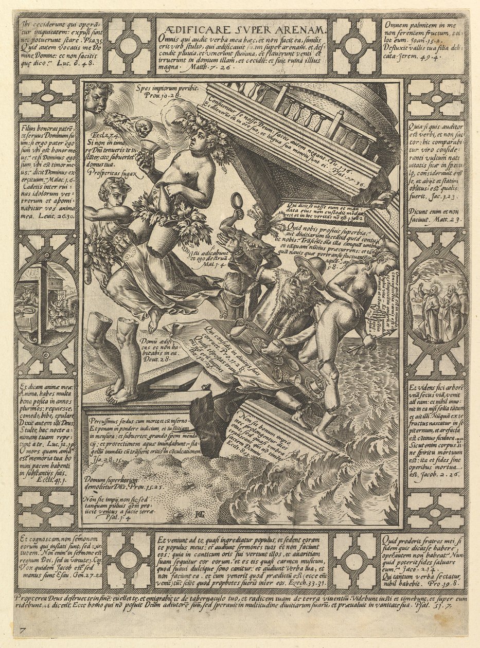 Aedificare Super Arenam, de Alegorías de la fe cristiana, de Cristiano y P. de Hendrik Goltzius