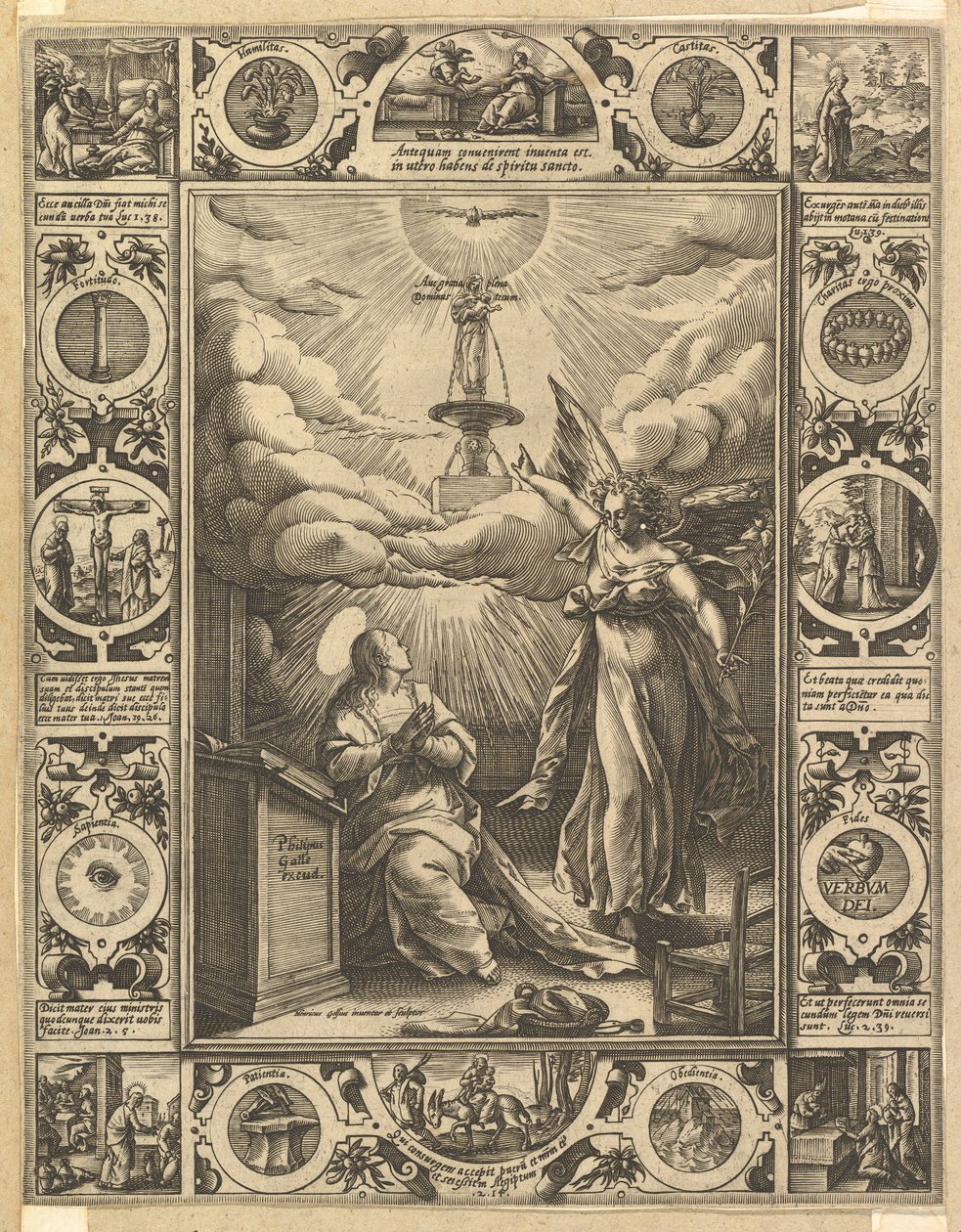 Ave Maria, de Escenas Alegóricas de la Vida de Cristo, de Alegorías Cristianas y Profanas de Hendrik Goltzius