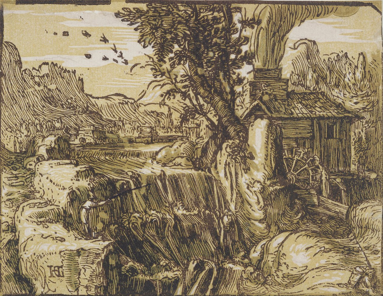 Paisaje con cascada de Hendrik Goltzius
