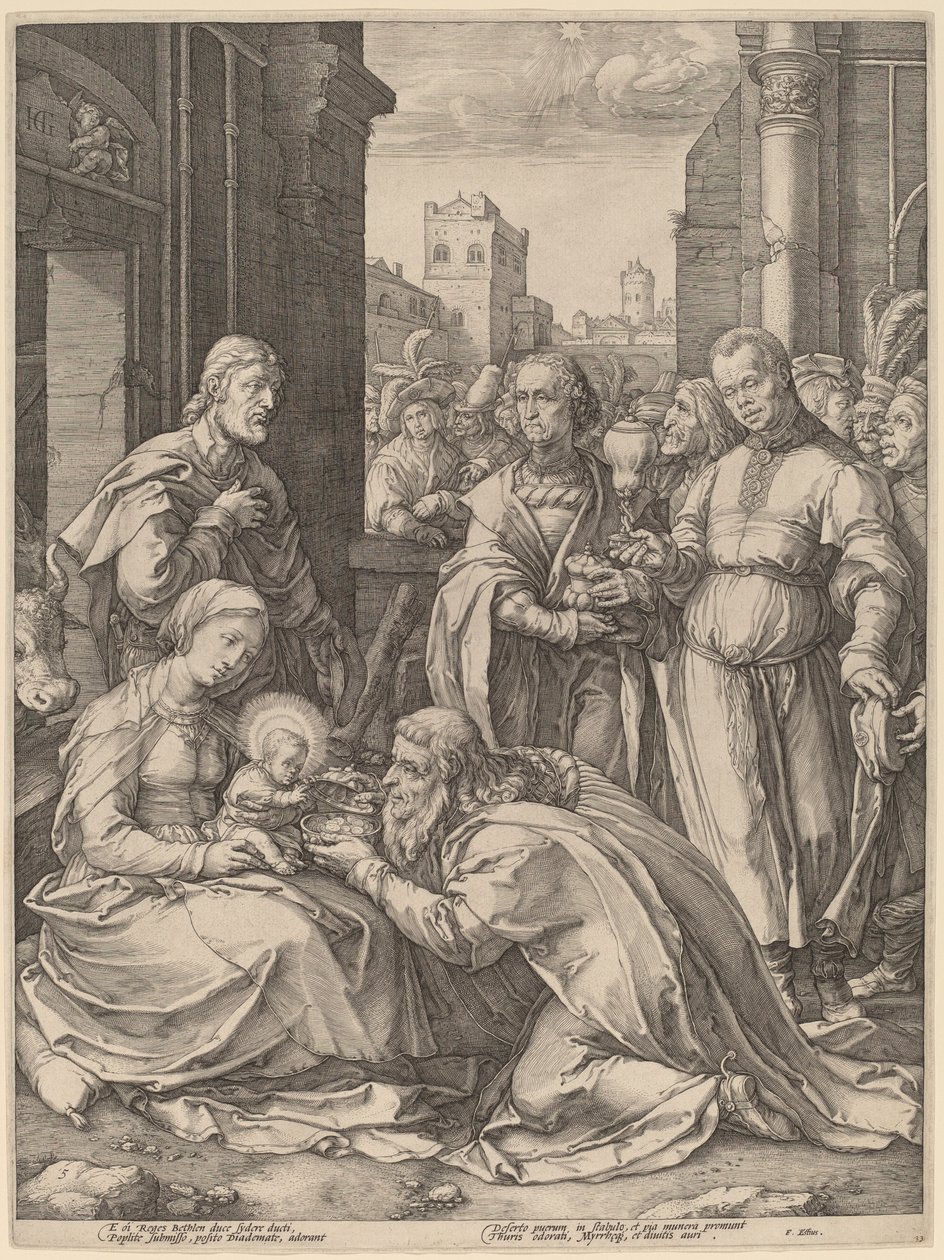 La adoración de los magos de Hendrik Goltzius in the style of Lucas van Leyden
