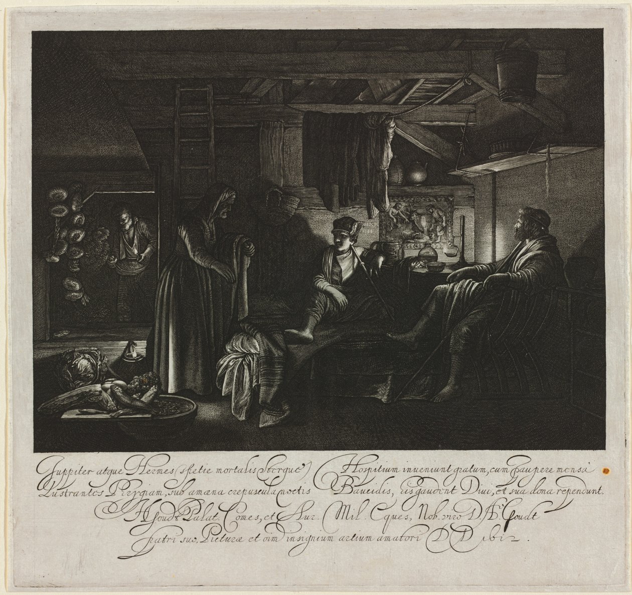 Júpiter y Mercurio en la Casa de Filemón y Baucis de Hendrik Goudt after Adam Elsheimer