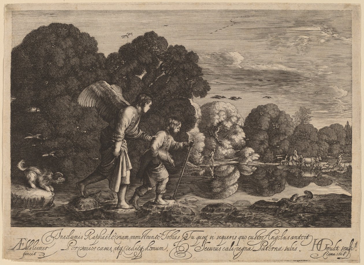 Tobías y el ángel (El pequeño Tobías) de Hendrik Goudt after Adam Elsheimer