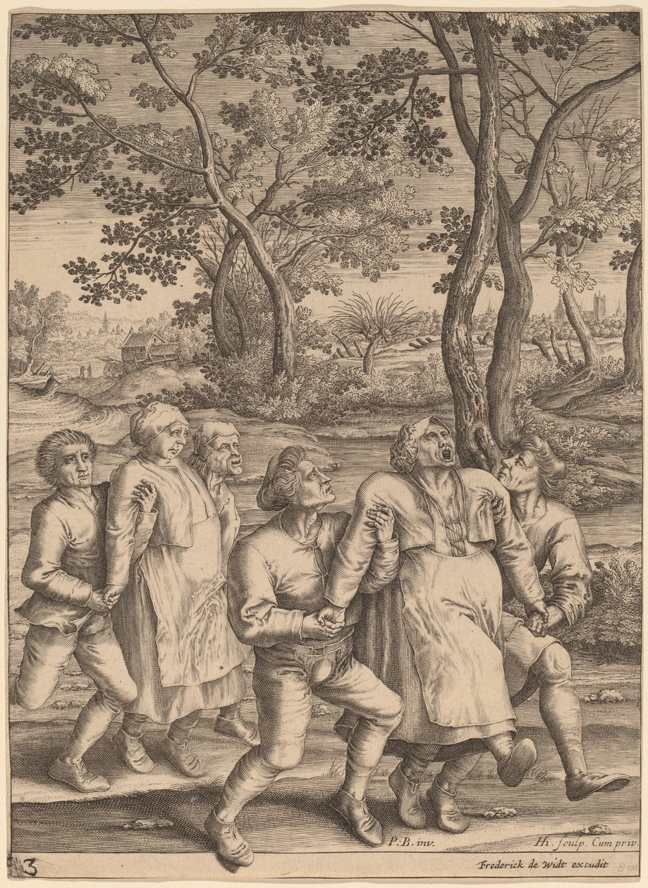 Epilépticos caminando hacia la derecha de Hendrik Hondius I after Pieter Bruegel the Elder