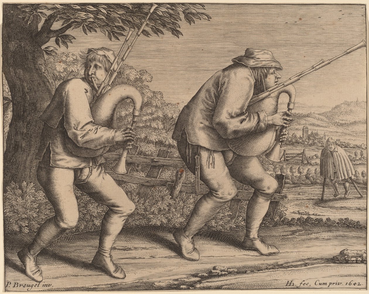 Dos gaiteros de Hendrik Hondius I after Pieter Bruegel the Elder