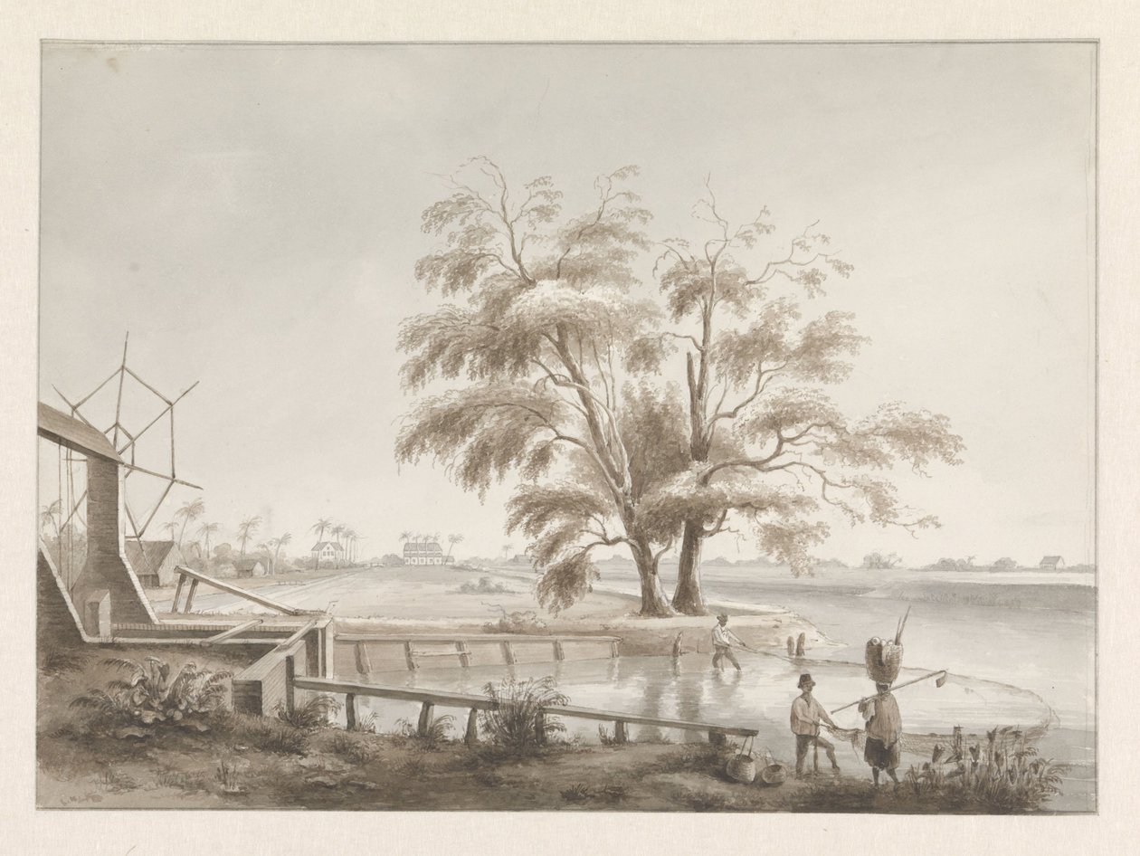 Vista de una plantación con candado a la izquierda de Hendrik Huygens