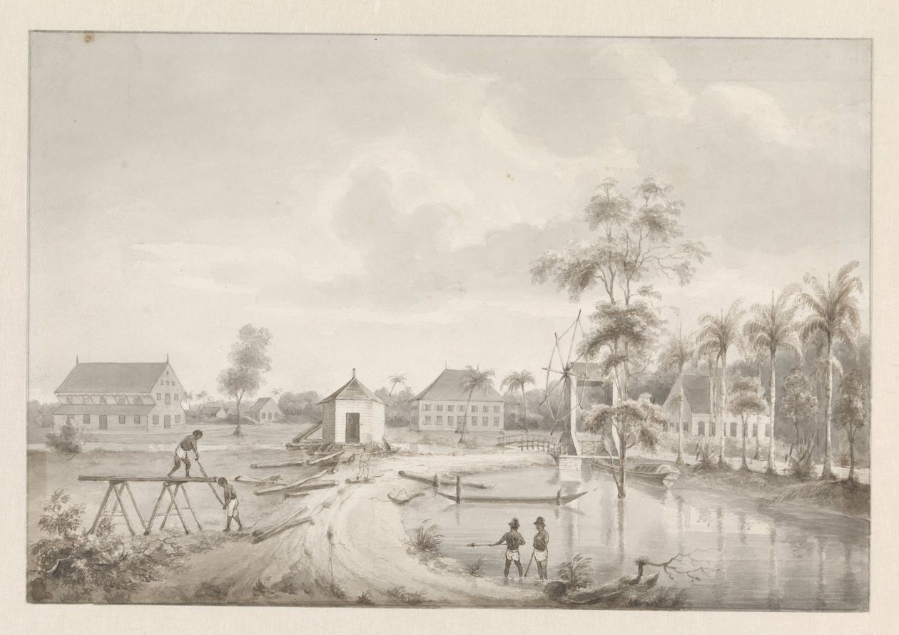 Vista de una plantación, posiblemente Descanso y Trabajo. de Hendrik Huygens