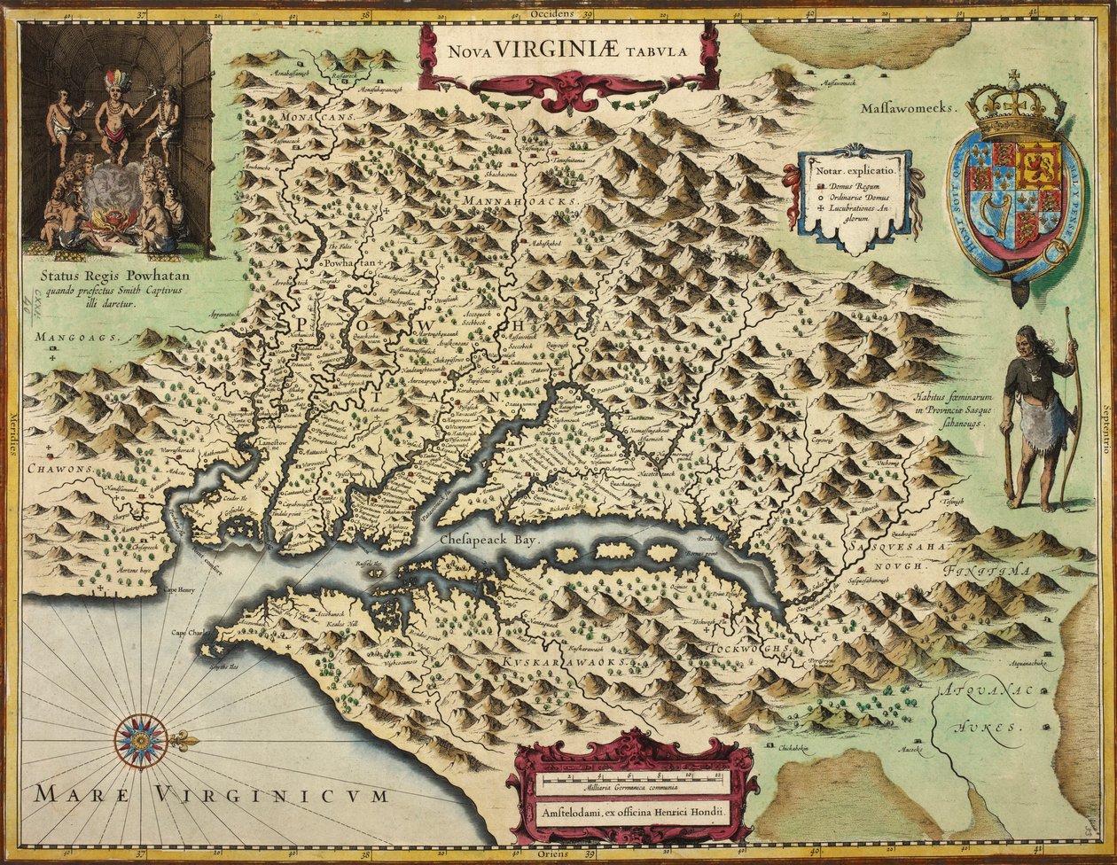 Un mapa de Virginia (grabado a mano) de Hendrik I Hondius