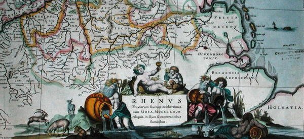 Cartucho de un mapa del curso del Rin, de 