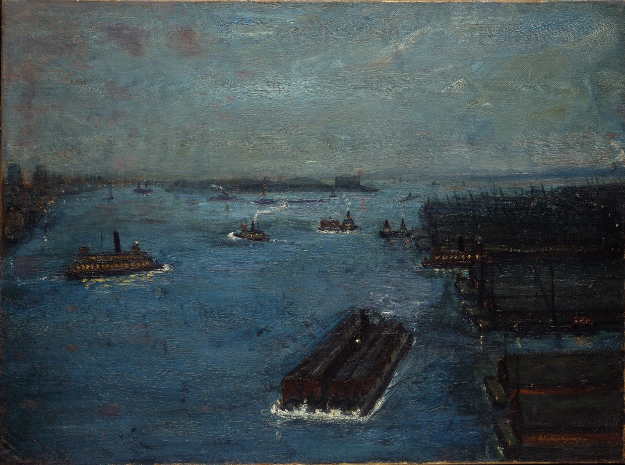 East River, atardecer, c.1908 (óleo sobre lienzo) de Hendrik J. Glintenkamp