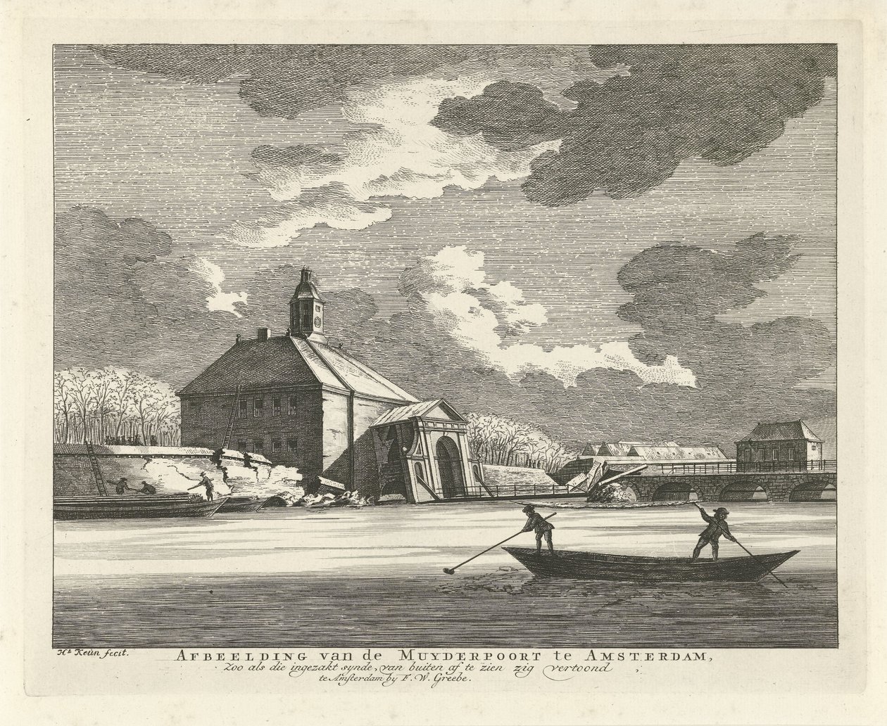 Sagging Muiderpoort, visto desde Singelgracht, 1769 Imagen de Muyderpoort en Amsterdam, zoológico como el synde colapsado, se puede ver desde el exterior, en zigzag (título sobre el objeto) de Hendrik Keun