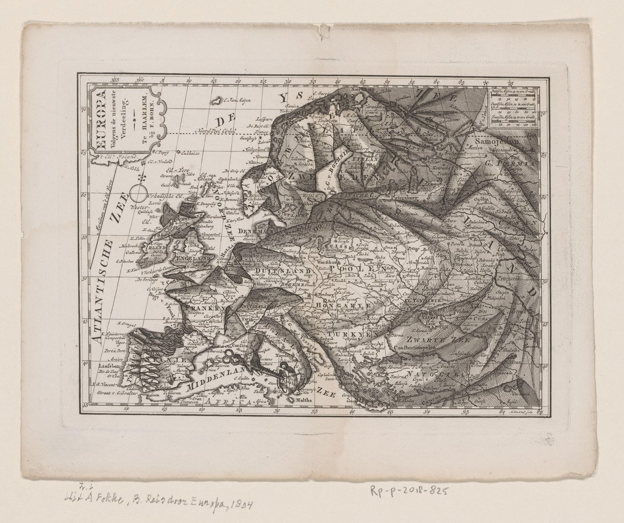 Mapa de Europa, como Reina Europa según la última división (título sobre objeto) de Hendrik Kloekhoff